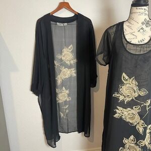 Kloz Lyne Floral Dress & Duster‎ Set Sheer Overlay Elegant XL